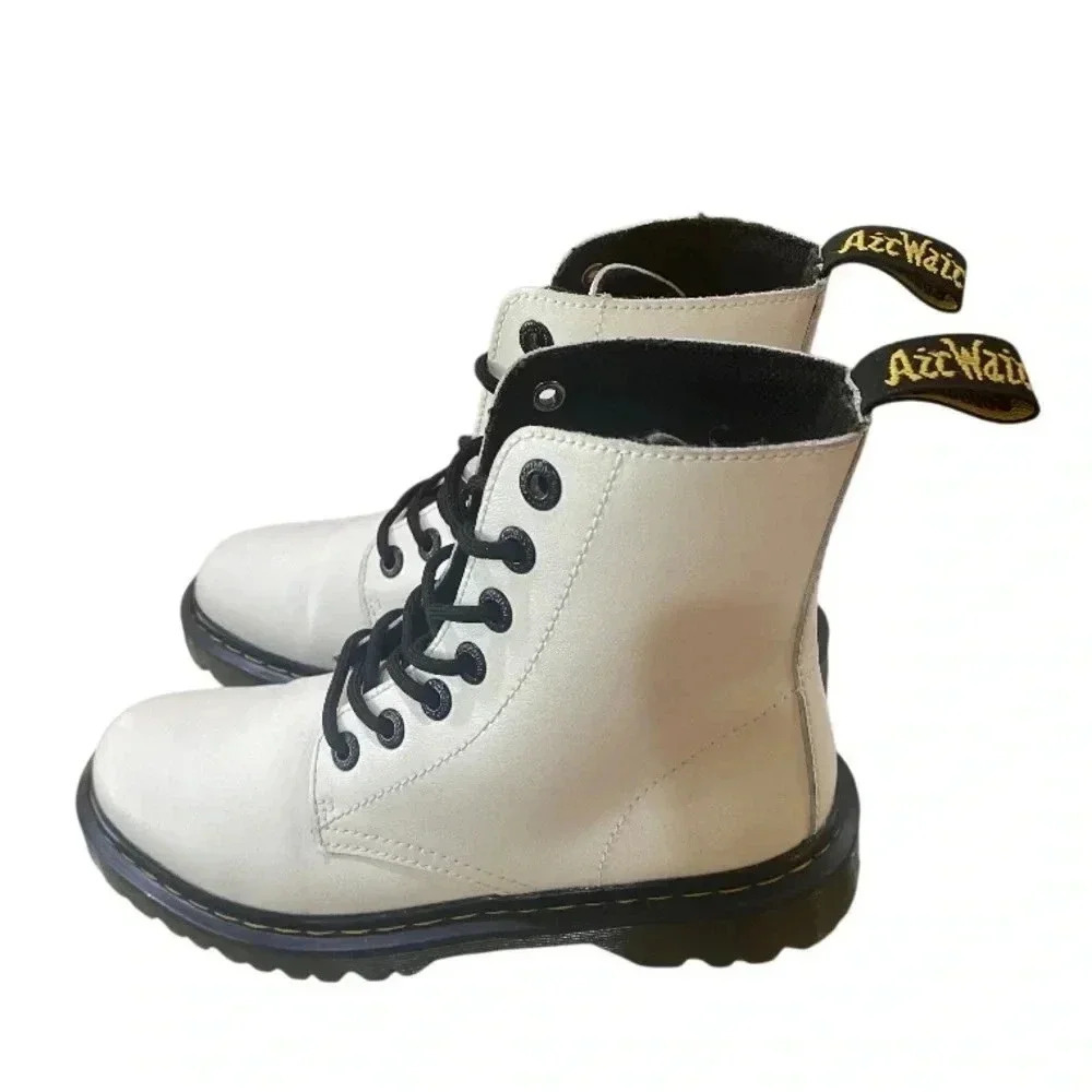 Doc Marten Luana All White Combat Moto Boots Size 6